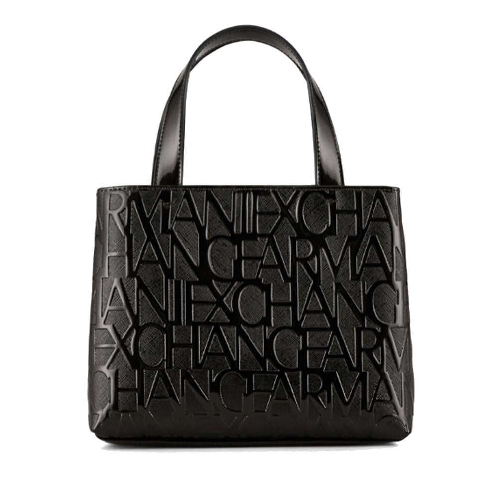 ARMANI EXCHANGE Damenhandtasche mit Schultergurt, glänzendes Schwarz, kleine Größe