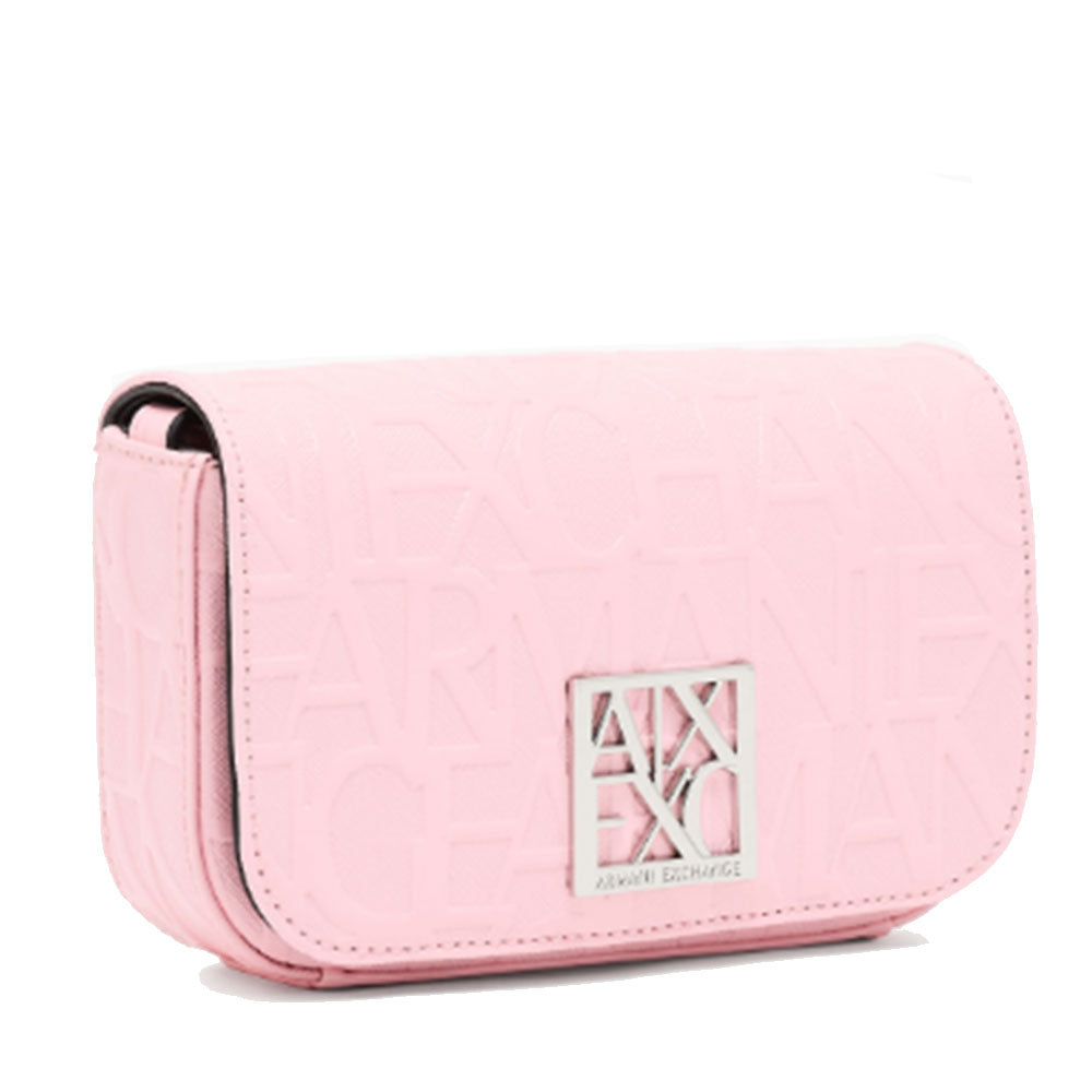 ARMANI EXCHANGE Damen-Umhängetasche in glänzender Sundown-Farbe, geschlossen mit Klappe und Clip