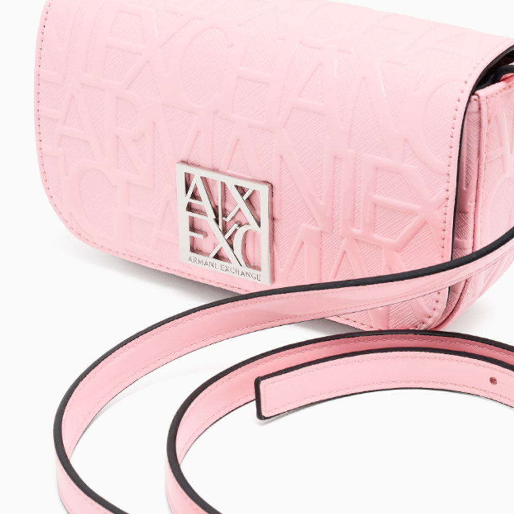 ARMANI EXCHANGE Damen-Umhängetasche in glänzender Sundown-Farbe, geschlossen mit Klappe und Clip