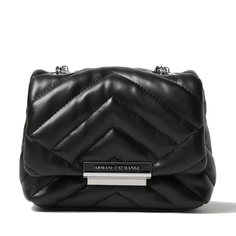 ARMANI EXCHANGE Mini-Schultertasche für Damen mit Überschlag und Clip, Schwarz, Susy-Linie
