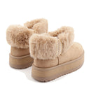 Stivaletti Imbottiti Platform in Tessuto Sintetico con Bordo in Eco Pelliccia color Khaki