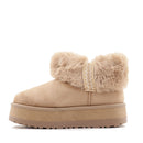 Stivaletti Imbottiti Platform in Tessuto Sintetico con Bordo in Eco Pelliccia color Khaki