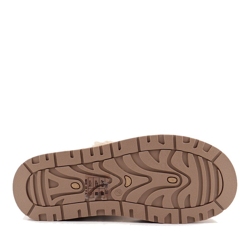 Stivaletti Imbottiti Platform in Tessuto Sintetico con Bordo in Eco Pelliccia color Khaki