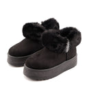 Stivaletti Imbottiti Platform in Tessuto Sintetico con Bordo in Eco Pelliccia Nero