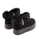 Stivaletti Imbottiti Platform in Tessuto Sintetico con Bordo in Eco Pelliccia Nero