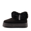Stivaletti Imbottiti Platform in Tessuto Sintetico con Bordo in Eco Pelliccia Nero