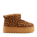 Stivaletti Imbottiti Platform in Tessuto Sintetico e Eco Pelliccia stampa Leopard