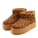 Stivaletti Imbottiti Platform in Tessuto Sintetico e Eco Pelliccia stampa Leopard
