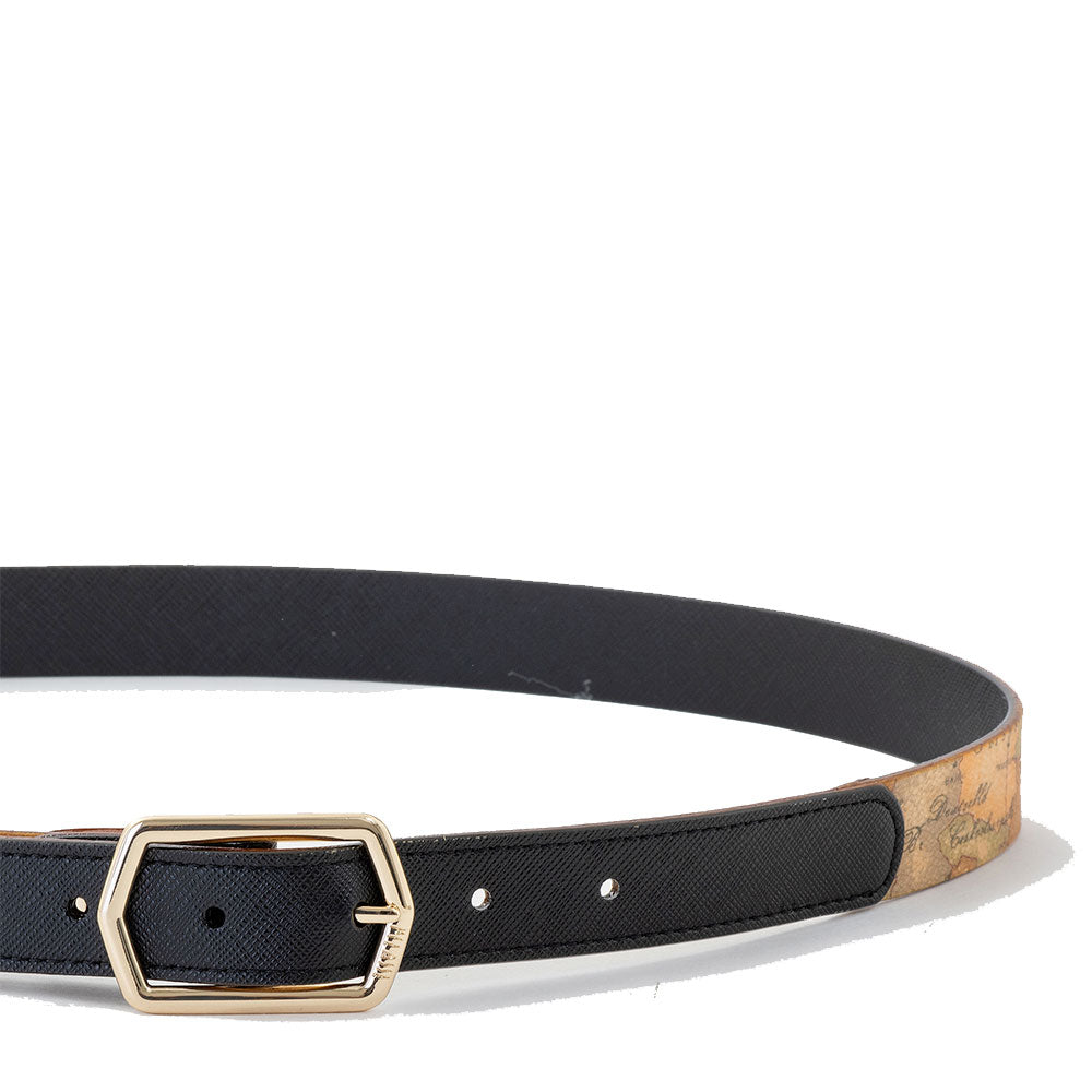 Cintura Reversibile Donna 1A Classe Alviero Martini linea Windy City Nero e Geo Classic A460