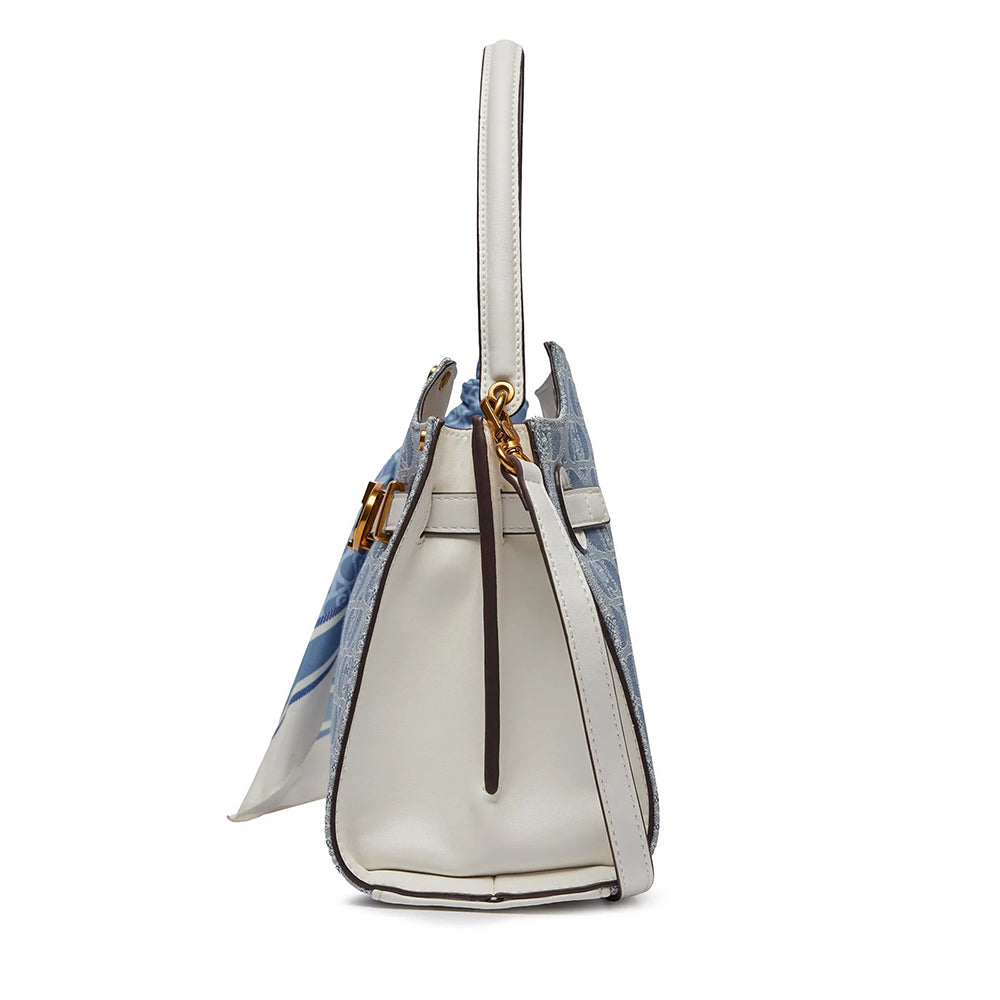 Liu Jo Borsa Adonide M Tracolla Jacquard Con Monogramma LJ - Colore Blue Denim, Chiusura Cerniera E Tracolla Con Catena, AA4249 T9328
