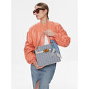 LIU JO Damenhandtasche aus blauem Denim-Jacquard-Stoff mit Schal