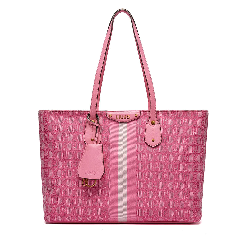 LIU JO Einkaufstasche aus Stoff mit Jacquard-Logo in Lady Pink