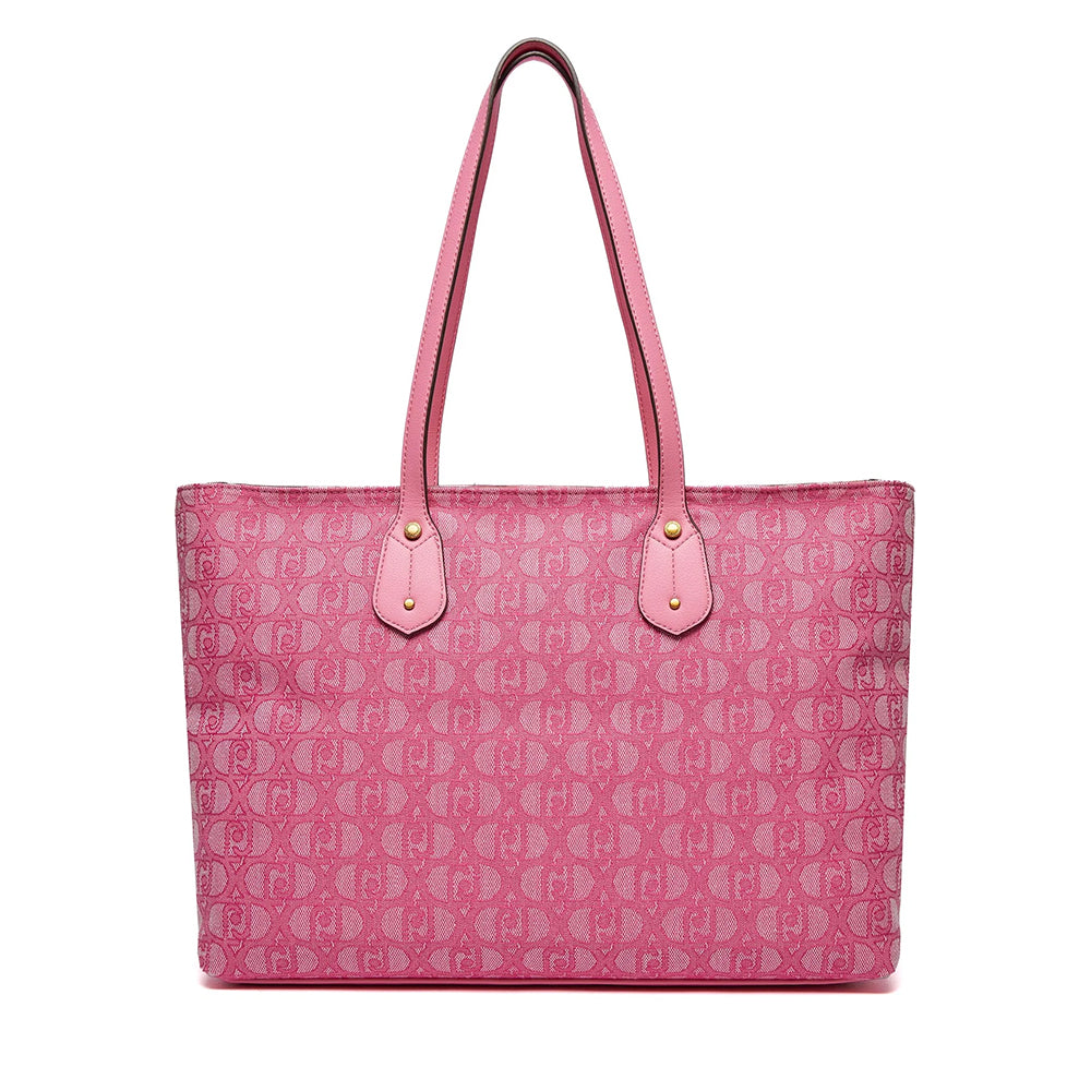 LIU JO Einkaufstasche aus Stoff mit Jacquard-Logo in Lady Pink