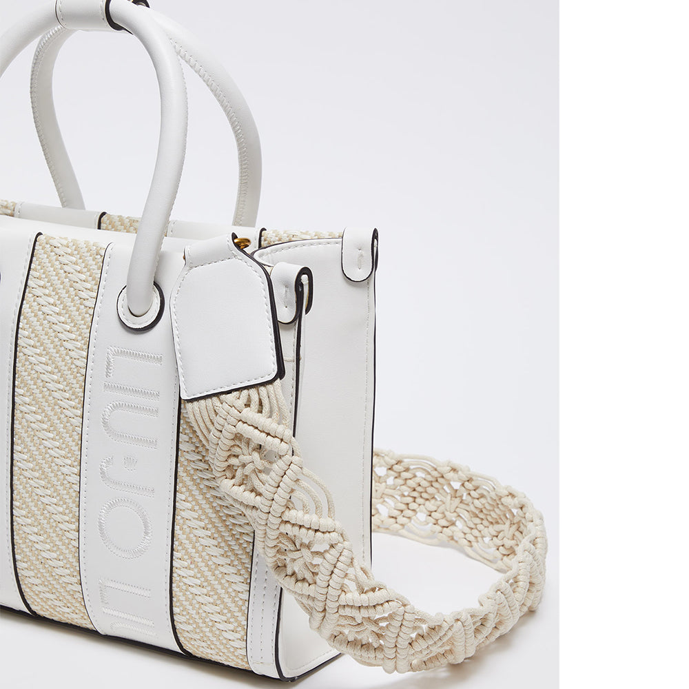 Borsa Donna a Mano LIU JO in Rafia con Logo Ricamato Off White