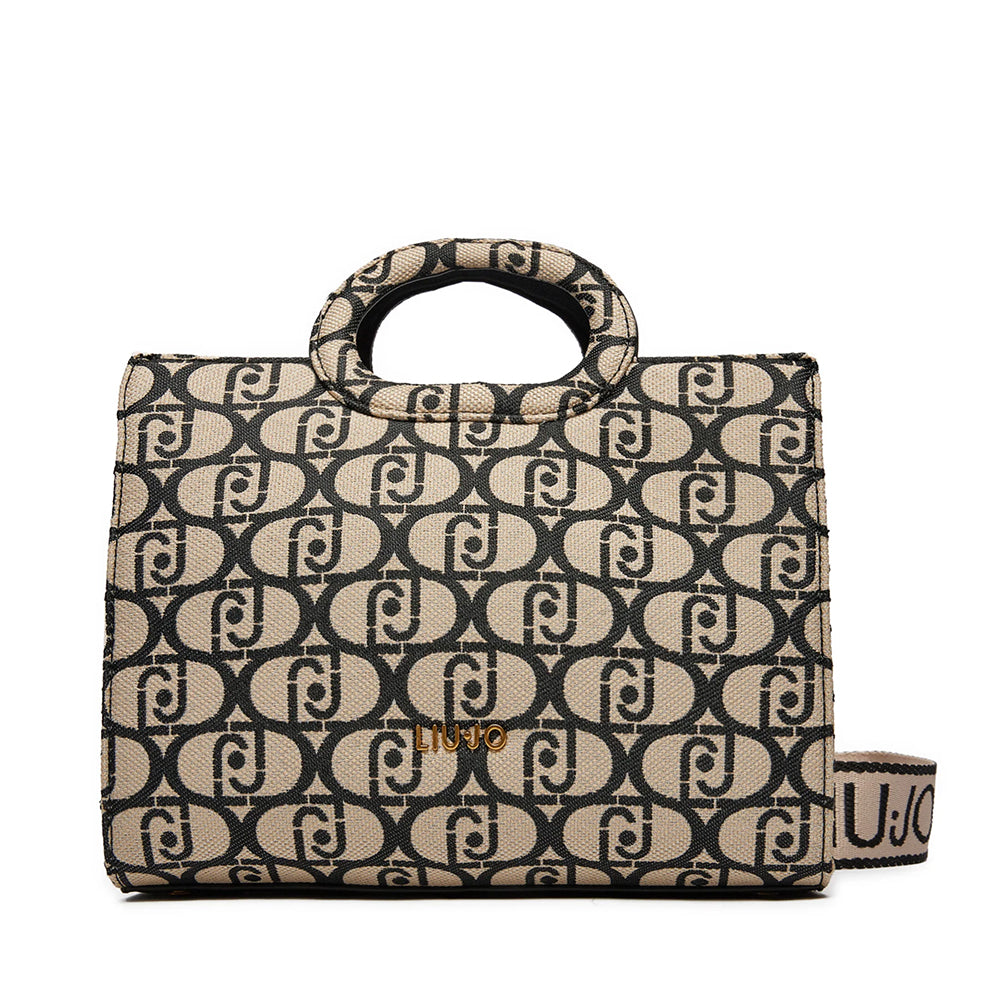 LIU JO Damenhandtasche aus schwarzem Monogramm-Jacquard-Stoff