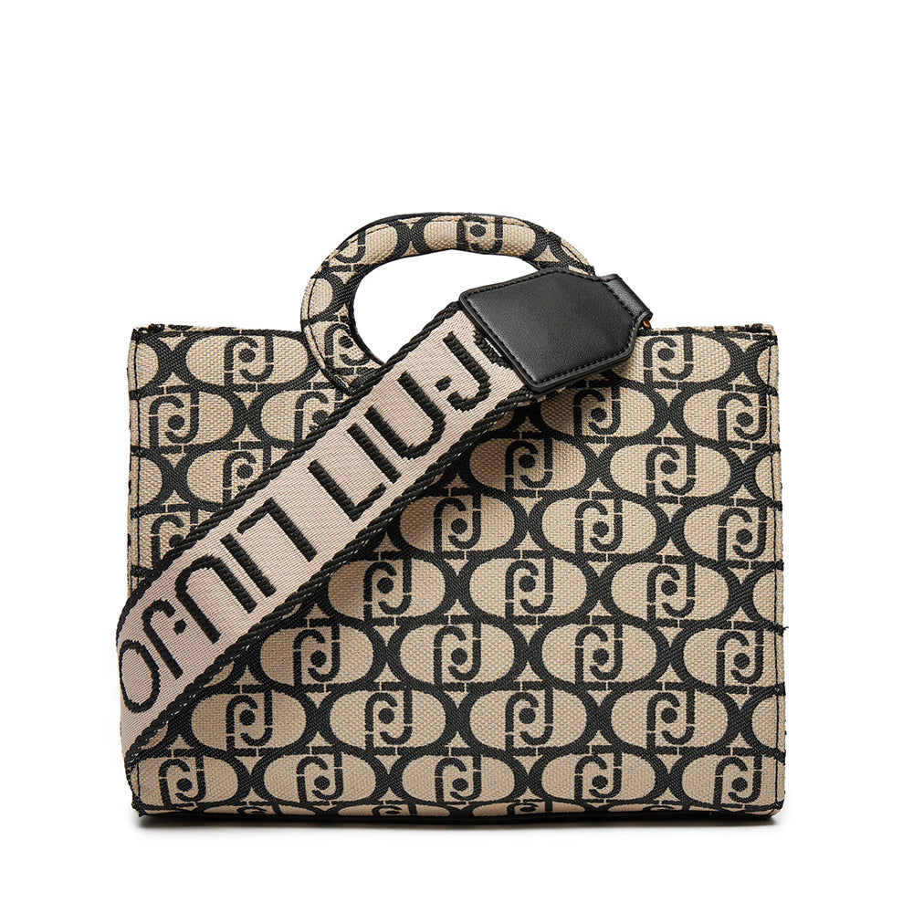 LIU JO Damenhandtasche aus schwarzem Monogramm-Jacquard-Stoff