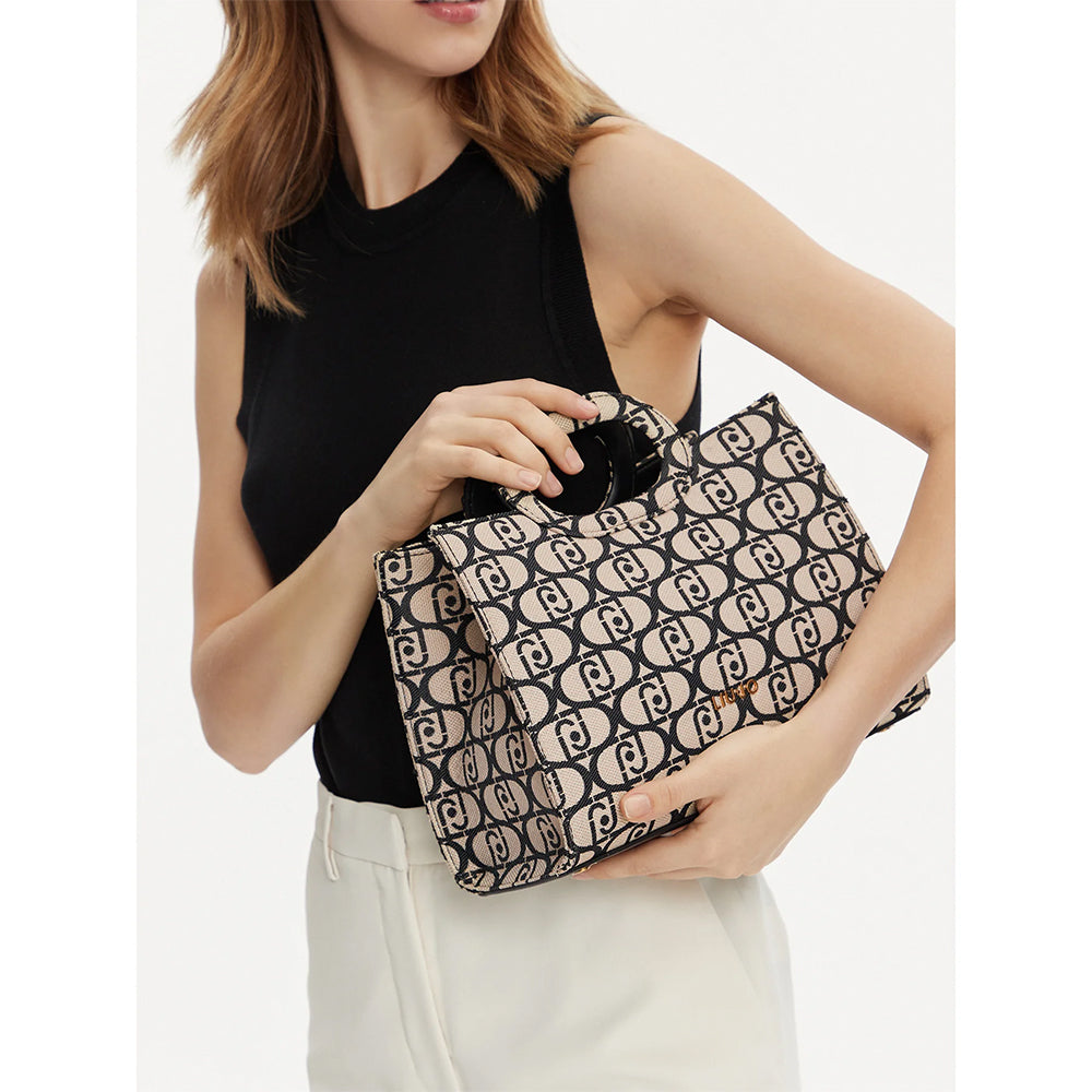 Borsa Donna a Mano LIU JO in Tessuto Jacquard Monogram Nero