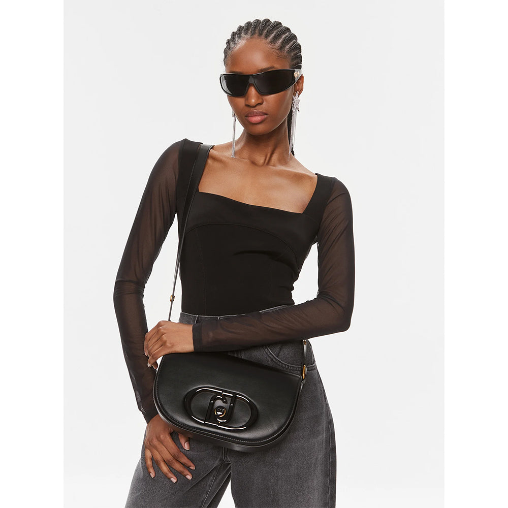 LIU JO Schwarze Damen-Umhängetasche mit Maxi-Logo