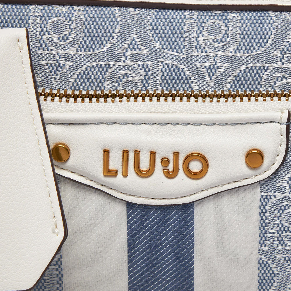 LIU JO Umhängetasche aus Stoff mit blauem Denim-Jacquard-Logo