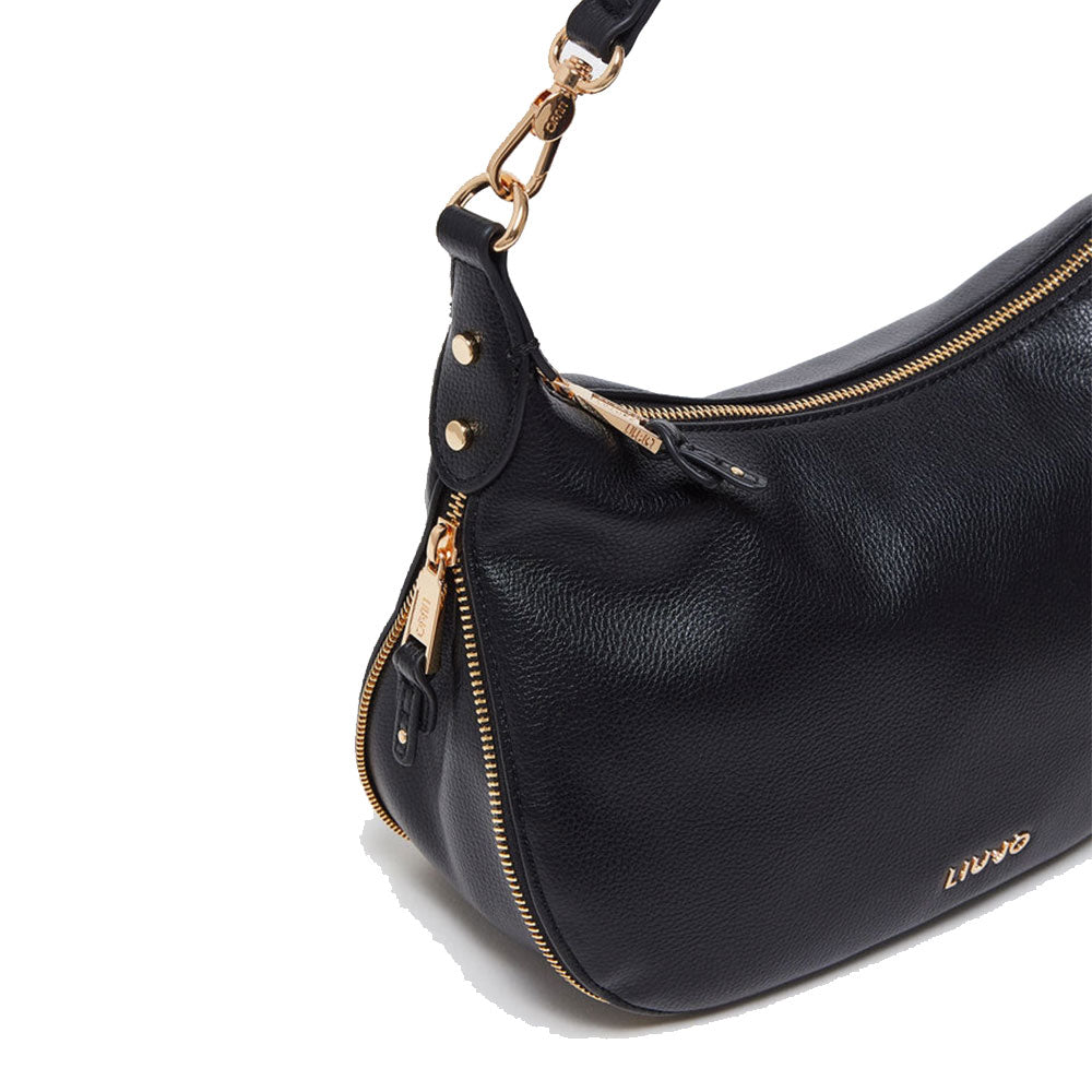 LIU JO Better Medium Hobo Bag mit Schultergurt, Trommeleffekt, Schwarz