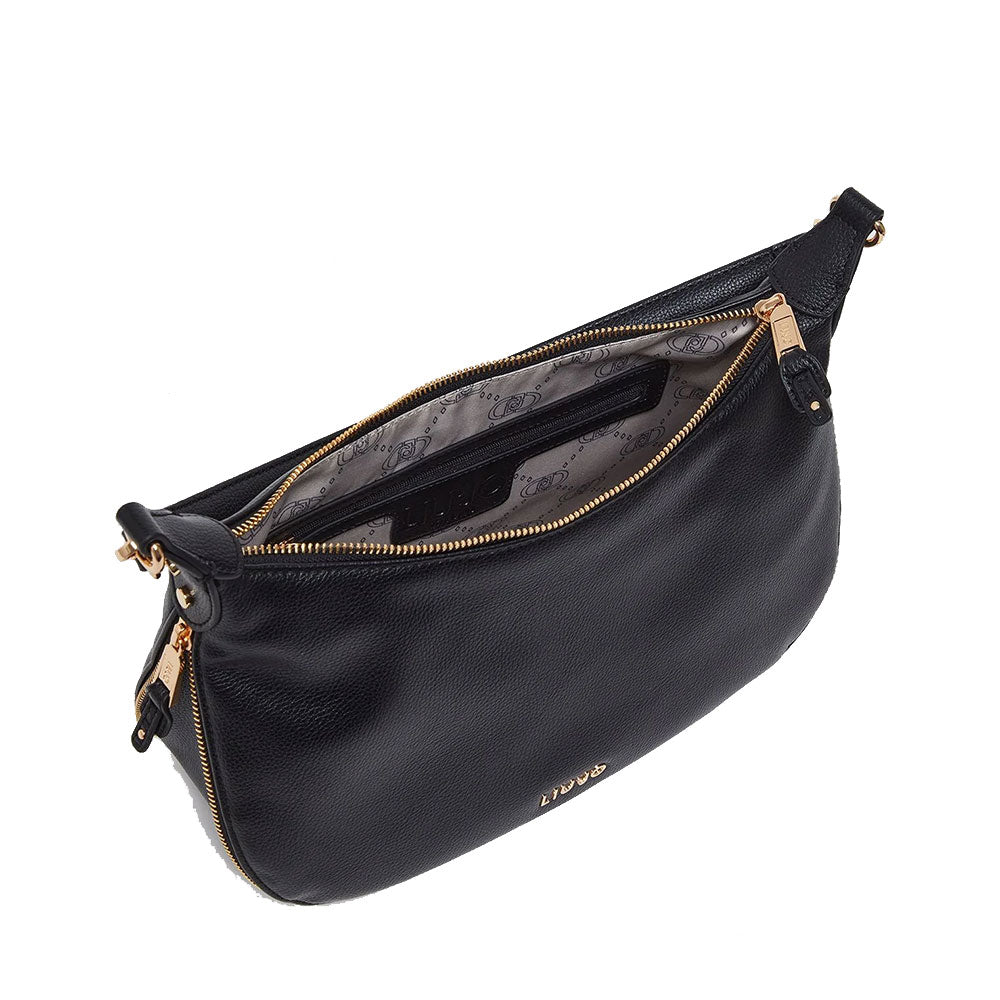 LIU JO Better Medium Hobo Bag mit Schultergurt, Trommeleffekt, Schwarz