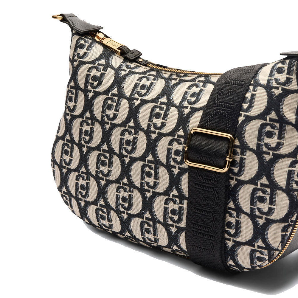 Hobo Bag Media con Tracolla LIU JO in Tessuto Jacquard con Logo All Over Nero