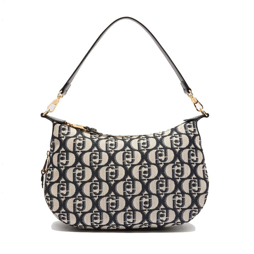 Hobo Bag Media con Tracolla LIU JO in Tessuto Jacquard con Logo All Over Nero