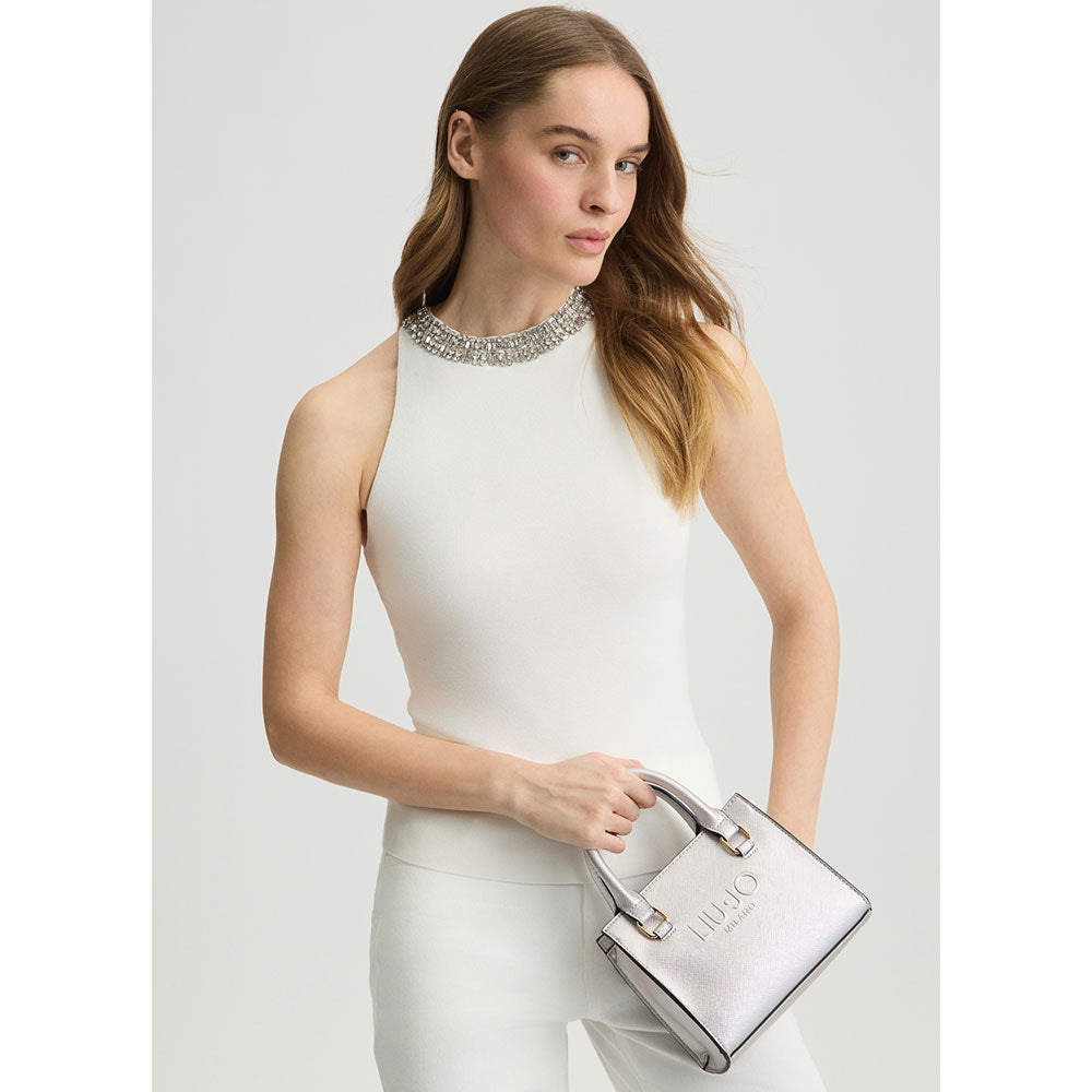Borsa Donna a Mano Mini LIU JO con Logo in Rilievo Silver
