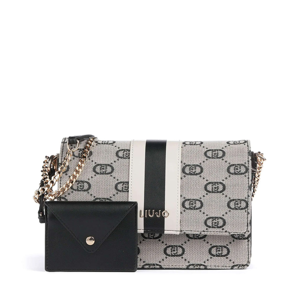 Borsa a Tracolla Small LIU JO in Tessuto Jacquard Nero con Logo All Over