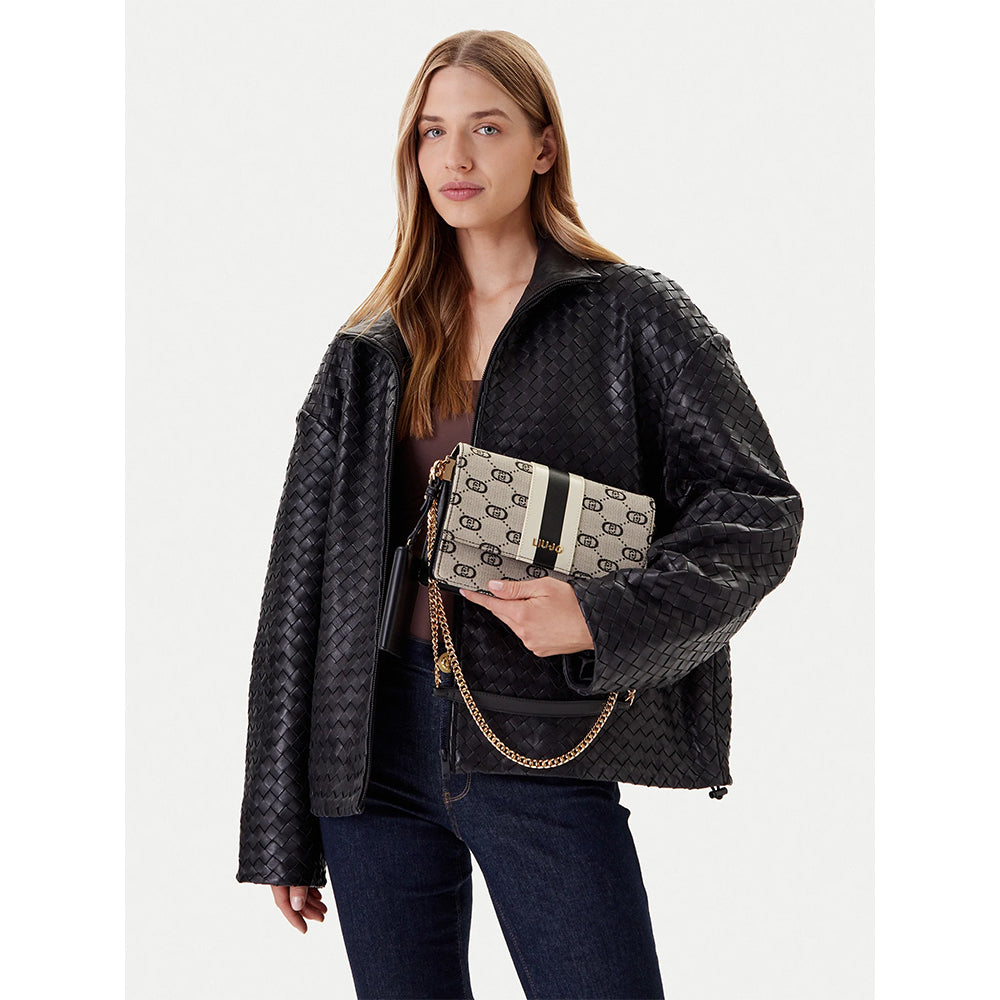 Borsa a Tracolla Small LIU JO in Tessuto Jacquard Nero con Logo All Over