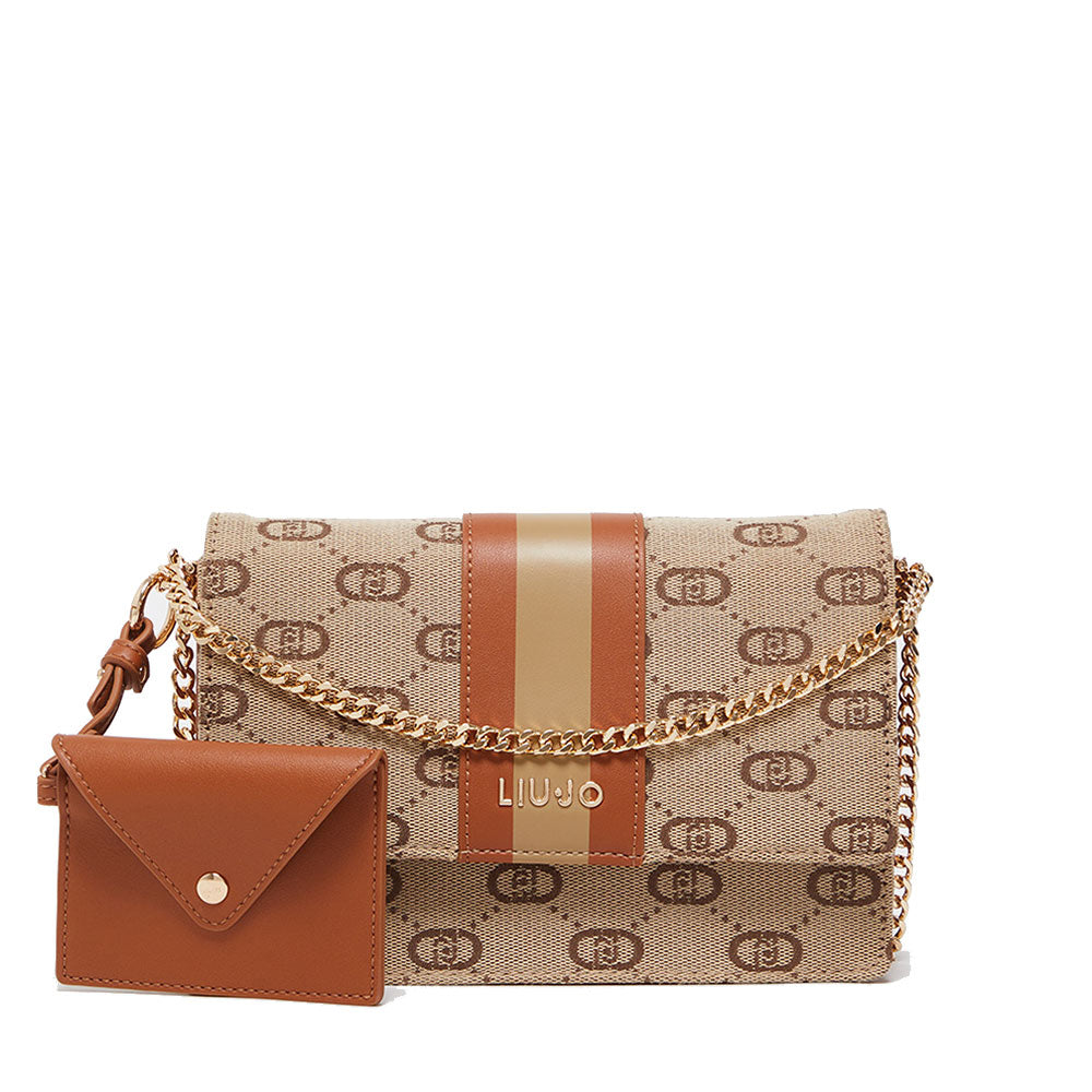 Borsa a Tracolla Small LIU JO in Tessuto Jacquard Beige con Logo All Over