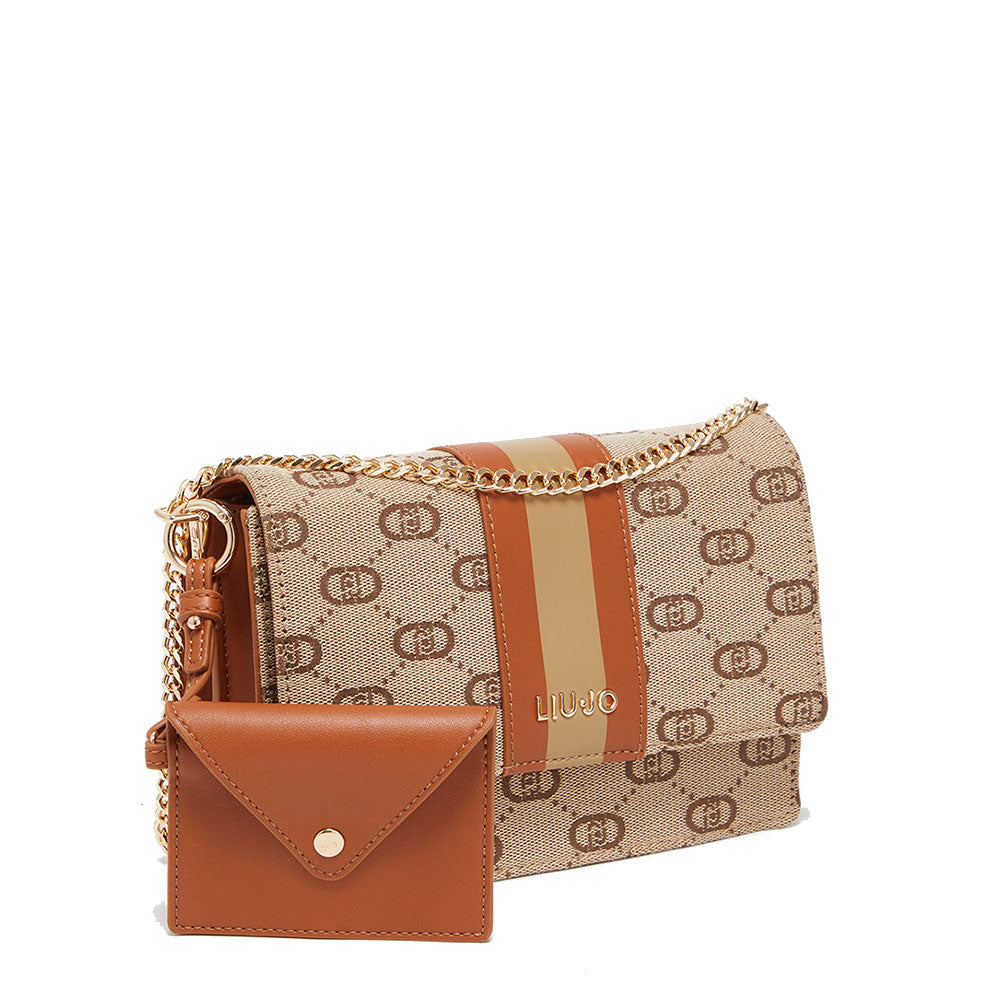 Borsa a Tracolla Small LIU JO in Tessuto Jacquard Beige con Logo All Over