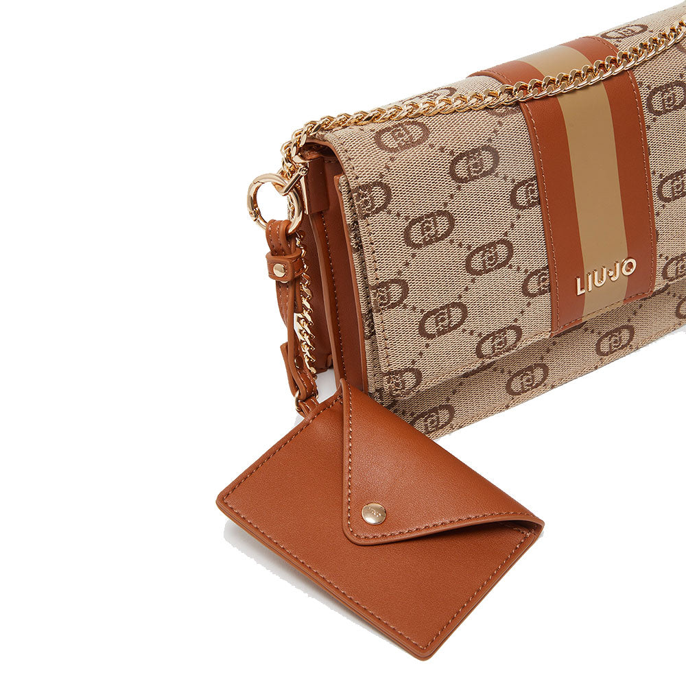 LIU JO Kleine Umhängetasche aus beigem Jacquard-Stoff mit Allover-Logo