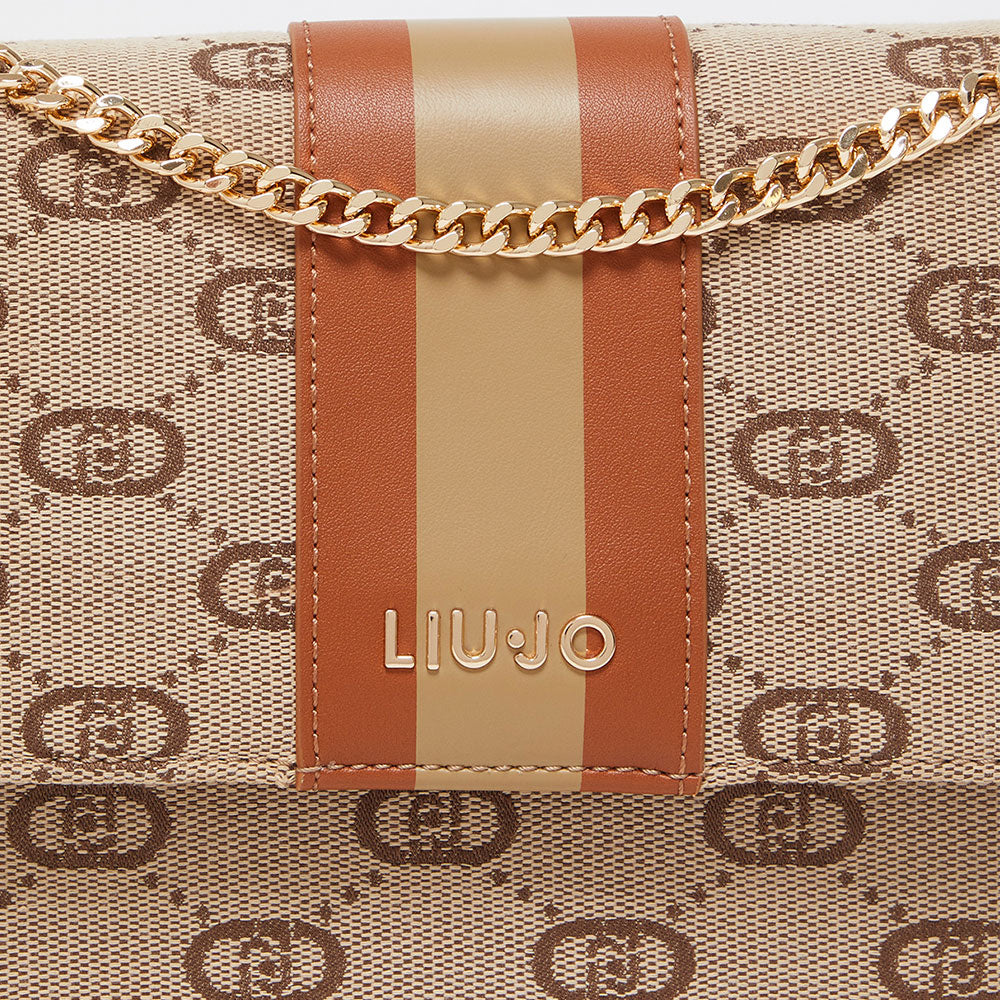 LIU JO Kleine Umhängetasche aus beigem Jacquard-Stoff mit Allover-Logo