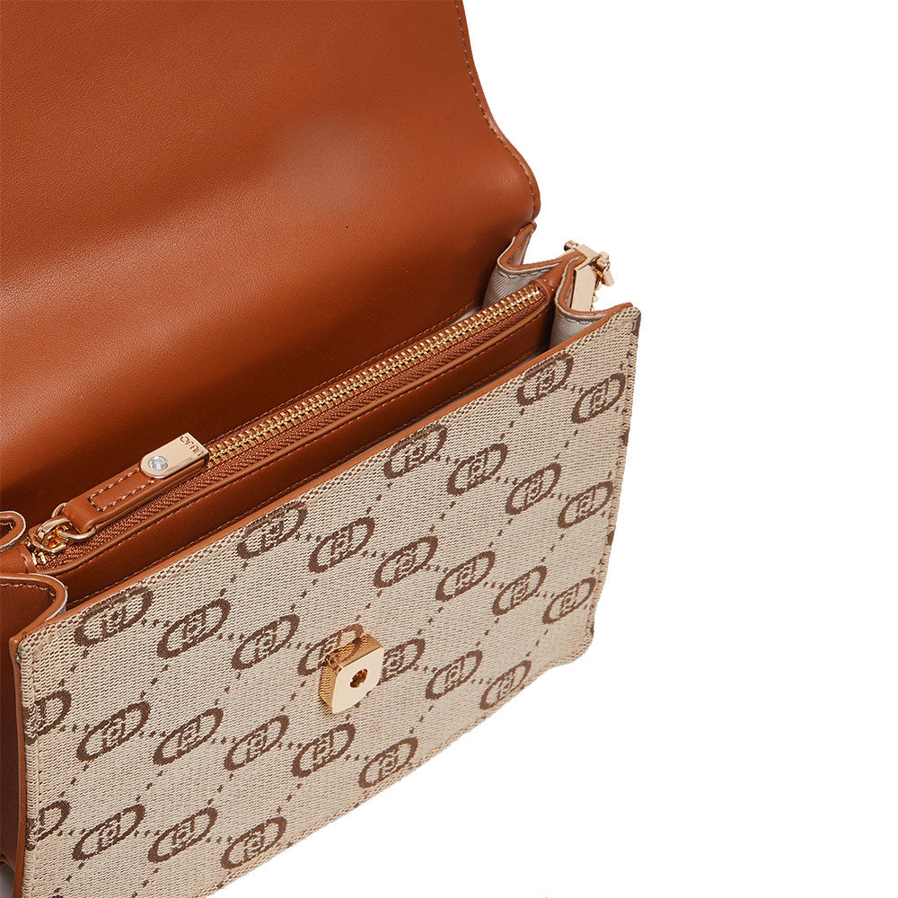 LIU JO Kleine Umhängetasche aus beigem Jacquard-Stoff mit Allover-Logo