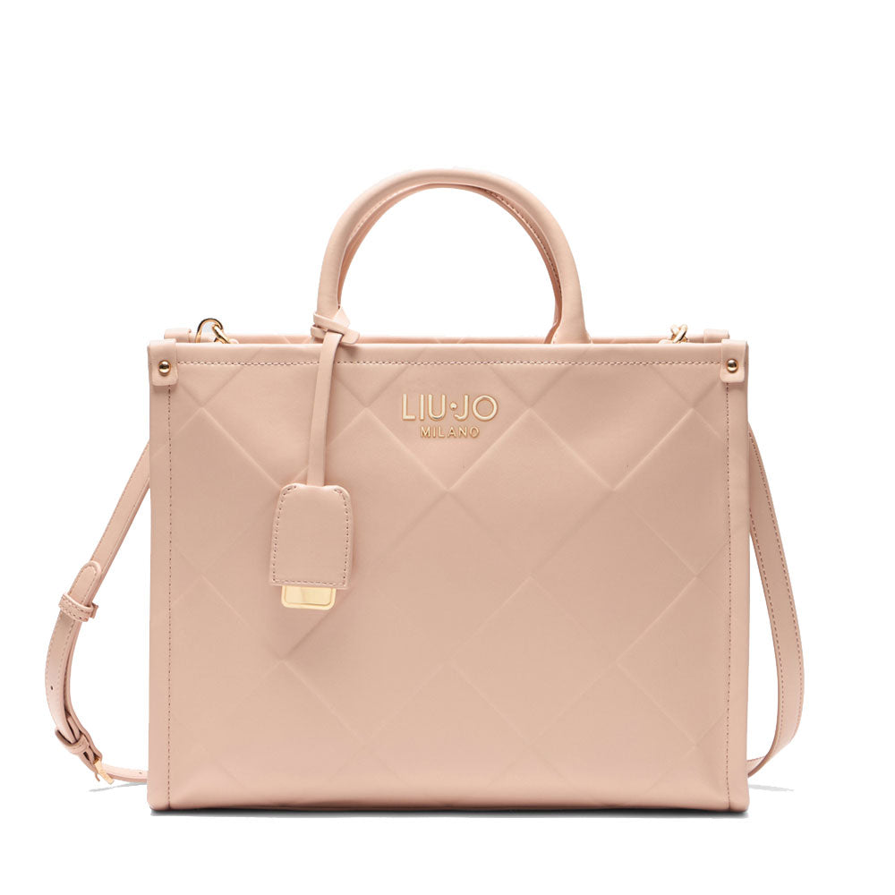 Borsa Donna a Mano Large LIU JO Better con Motivo a Rombi Rosa Cipria