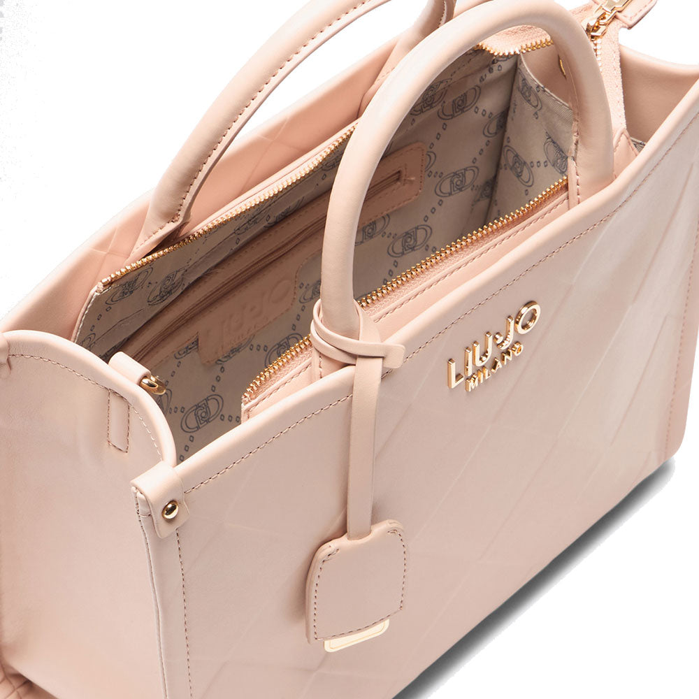 Borsa Donna a Mano Large LIU JO Better con Motivo a Rombi Rosa Cipria