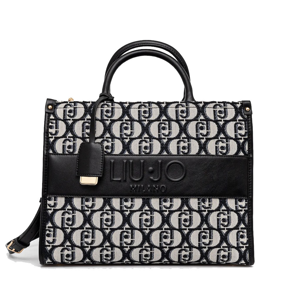 LIU JO Better Damen Handtasche groß aus schwarzem Jacquardstoff