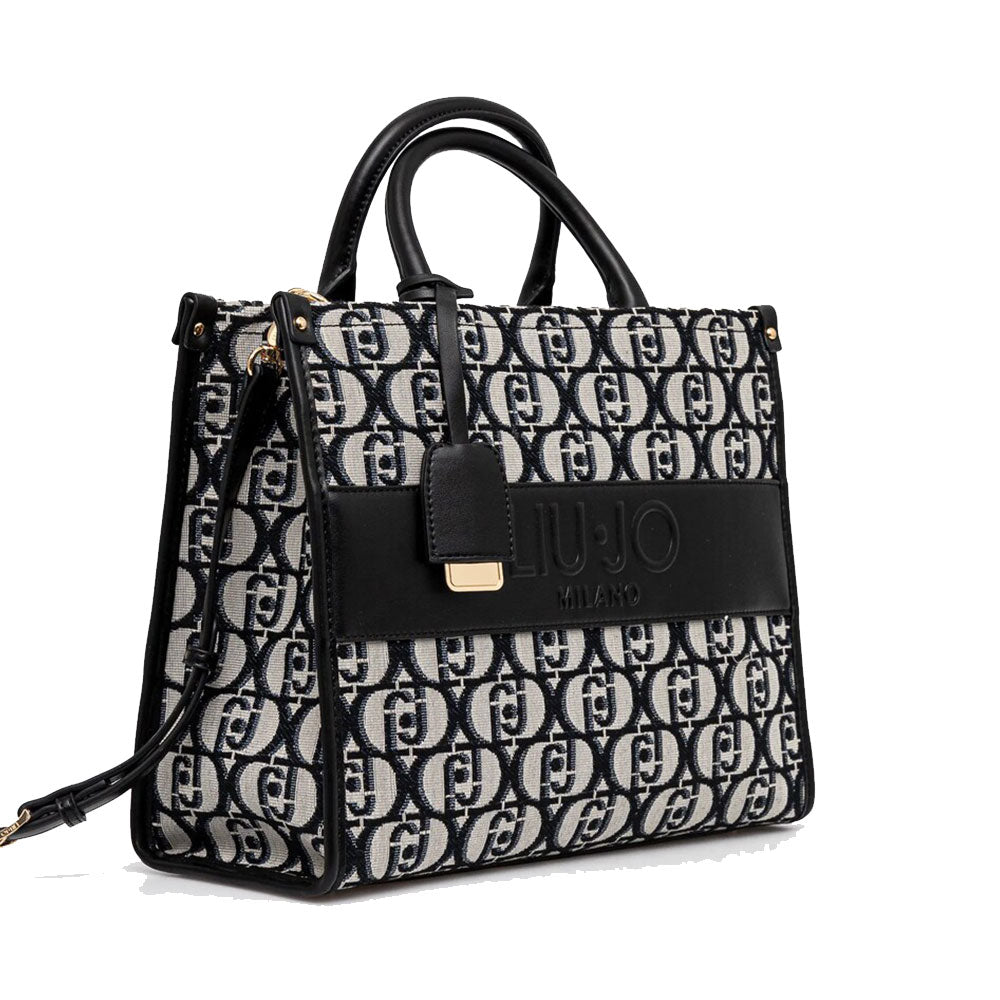 LIU JO Better Damen Handtasche groß aus schwarzem Jacquardstoff