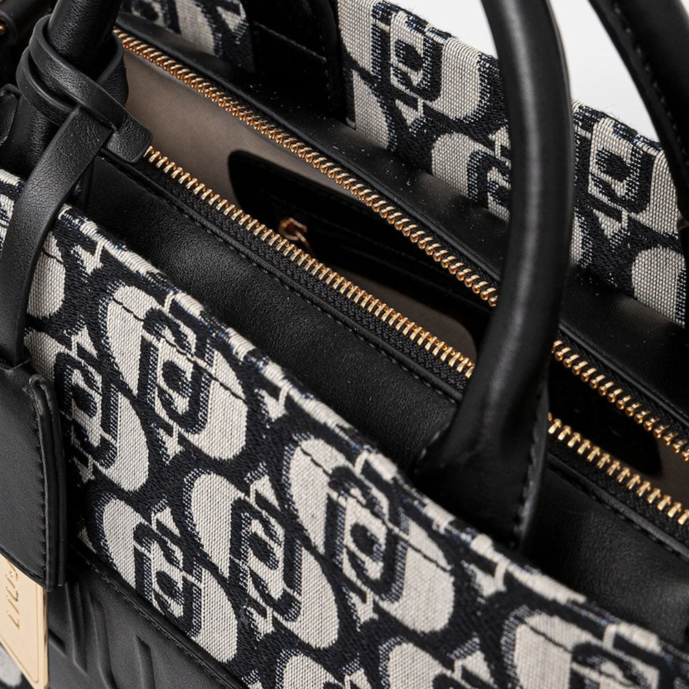 LIU JO Better Damen Handtasche groß aus schwarzem Jacquardstoff