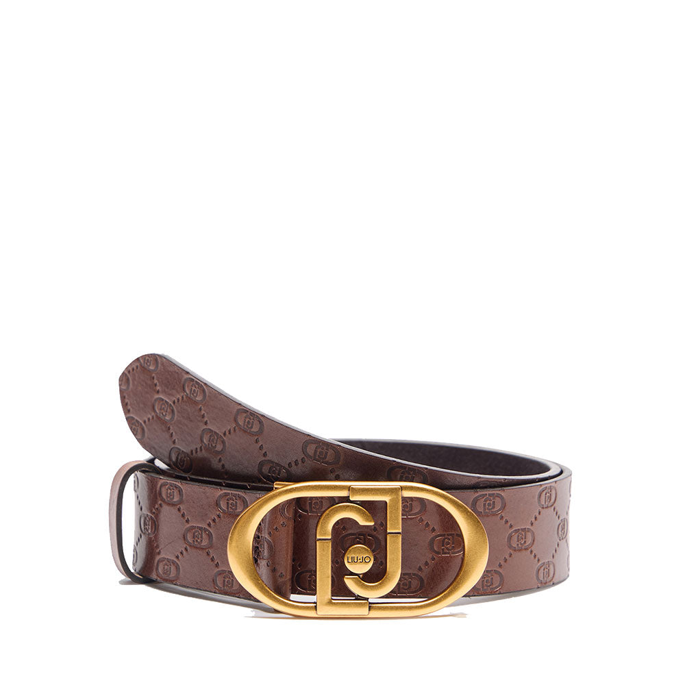 Cintura Donna h 3.5 cm LIU JO in Pelle Testa di Moro con Logo in Rilievo