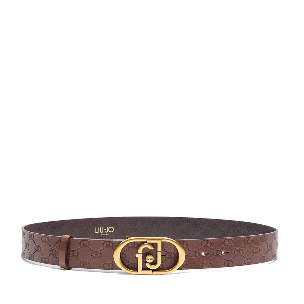 Cintura Donna h 3.5 cm LIU JO in Pelle Testa di Moro con Logo in Rilievo