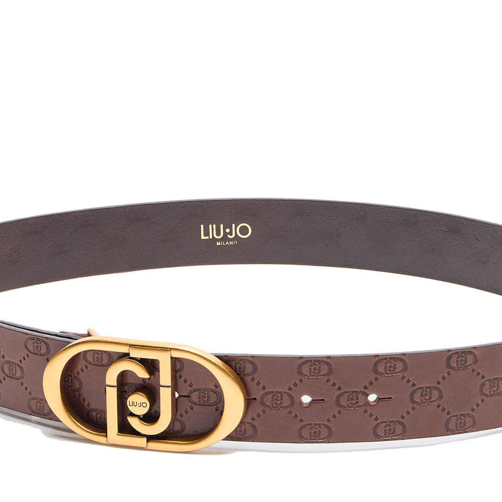 LIU JO 
Damengürtel h 3,5 cm aus dunkelbraunem Leder mit geprägtem Logo