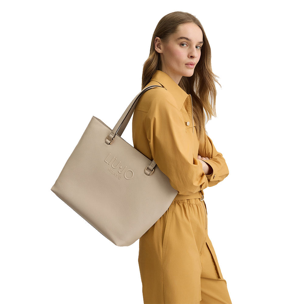Shopping Bag Donna LIU JO con Logo in Rilievo Beige