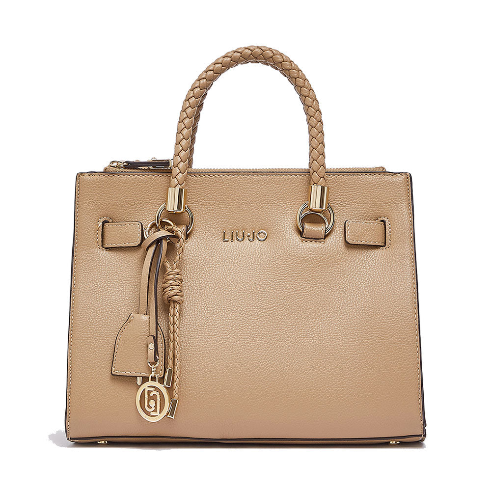 Borsa Donna a Mano LIU JO Better effetto Bottalato color Cammello con Charm