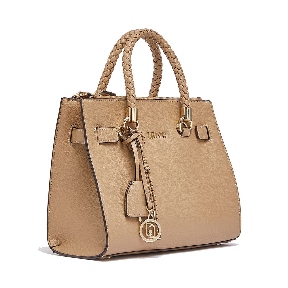 Borsa Donna a Mano LIU JO Better effetto Bottalato color Cammello con Charm