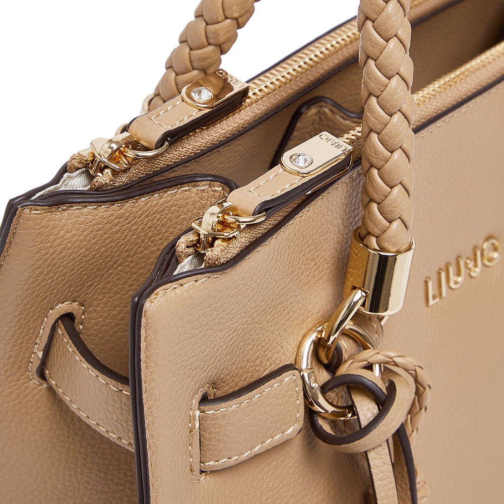 Borsa Donna a Mano LIU JO Better effetto Bottalato color Cammello con Charm