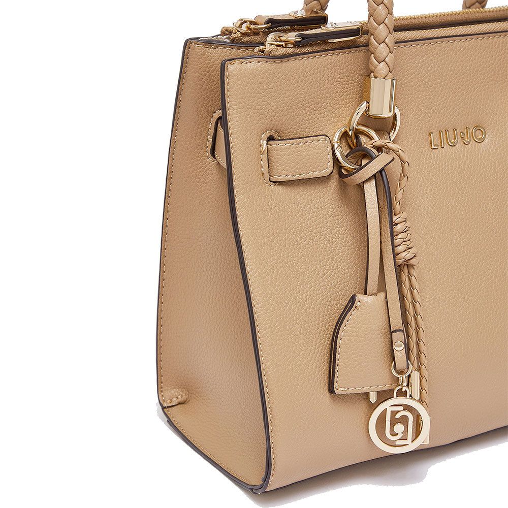 Borsa Donna a Mano LIU JO Better effetto Bottalato color Cammello con Charm