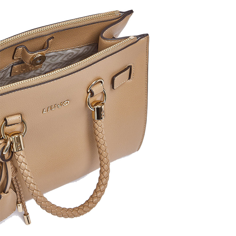 Borsa Donna a Mano LIU JO Better effetto Bottalato color Cammello con Charm