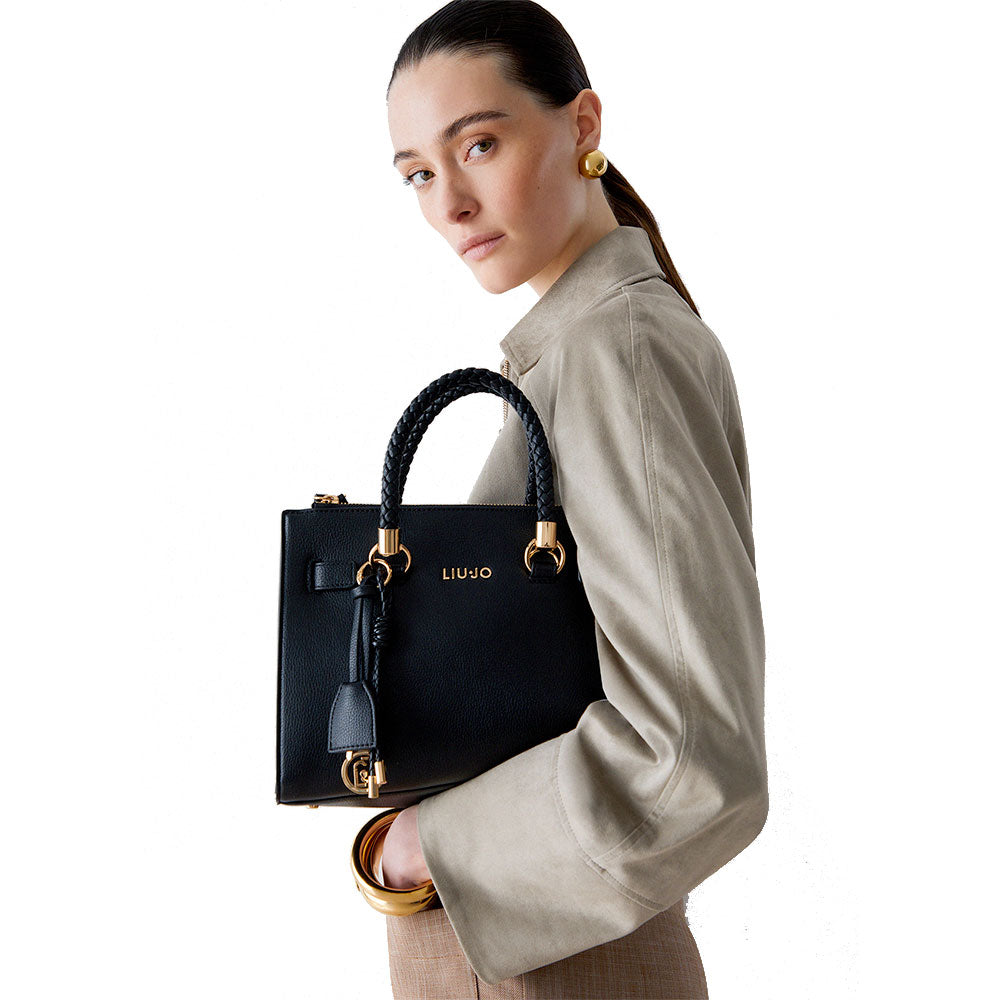 Borsa Donna a Mano LIU JO Better effetto Bottalato Nero con Charm